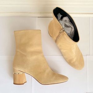 3.1 Philip Lim Suede Camel Hair Tan Wood Chunk Heel Zip Up Boot Point Toe 40/10